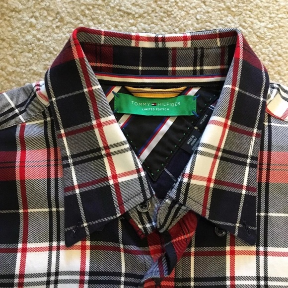 Tommy Hilfiger Limited Plaid Button Shirt Red Long Sleeve Casual Men's Size M - Picture 2 of 10